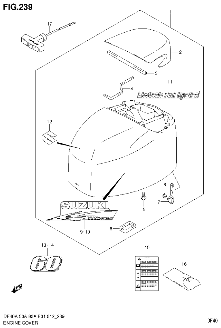 Suzuki DF40AST, DF50A, DF50ATH ENGINE COVER (DF60ATH E1) parts diagram